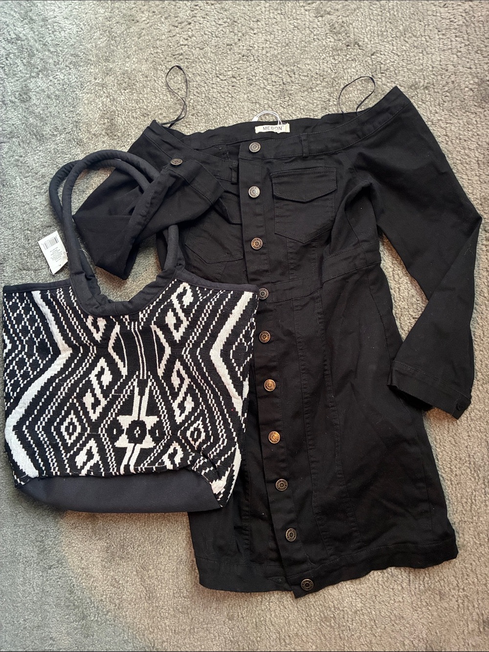 Off-Shoulder Black Button-Front Jumpsuit